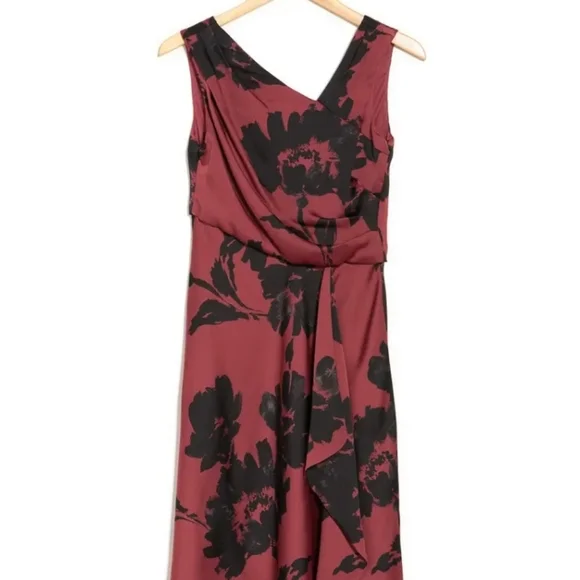 NWT TAYLOR Rose Rust Satin Floral V Neck Midi Dress Sz 10 - Picture 2 of 4
